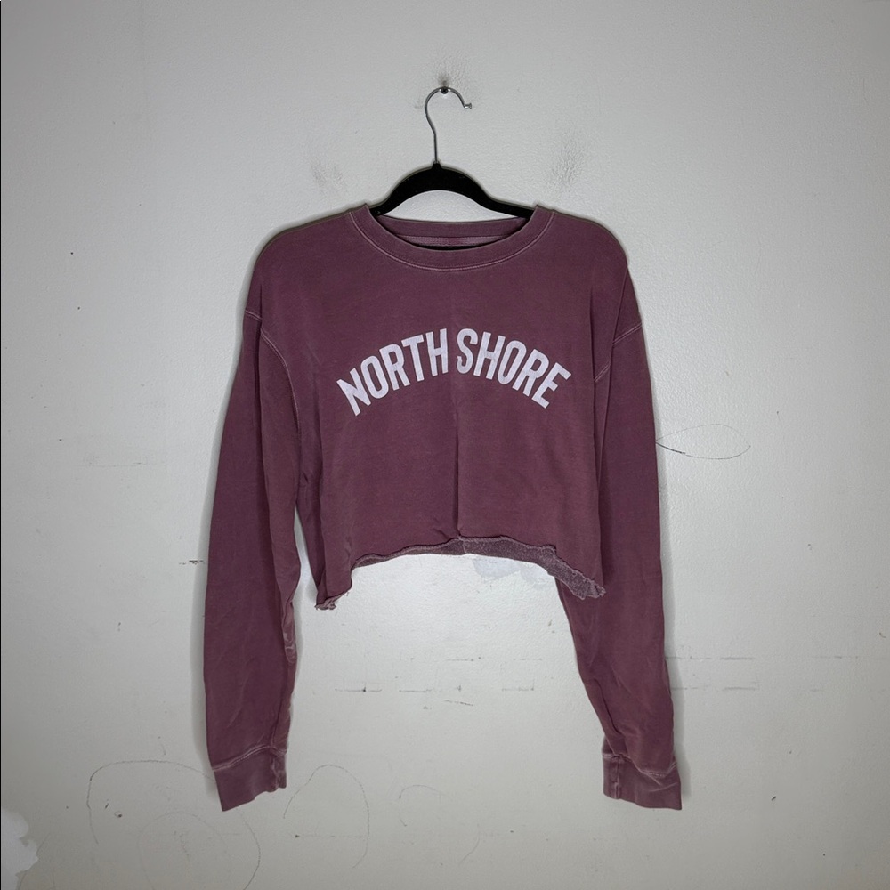 Beached Goods North Shore Mauve / White Cropped Long Sleeve Size Large